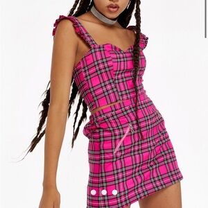Pink Plaid Crop Top and Skirt two piece Set “Candy Carrie”